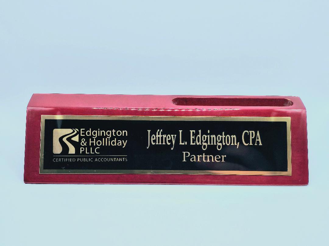 Personalized Desk Wedge with Business Card Holder